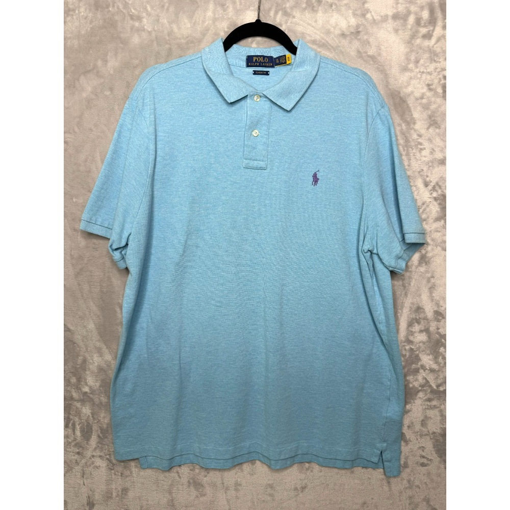 Polo Ralph Lauren Polo Shirt Men XL Light Blue Classic Fit Pique Cotton Preppy